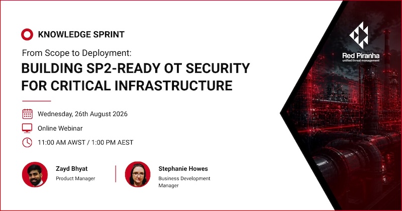 Graphic with text Knowledge Sprint: From Scope to Deployment: Building SP2-Ready OT Security for Critical Infrastructure, speakers and event details